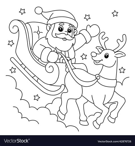 christmas santa sleigh  reindeer coloring page vector image