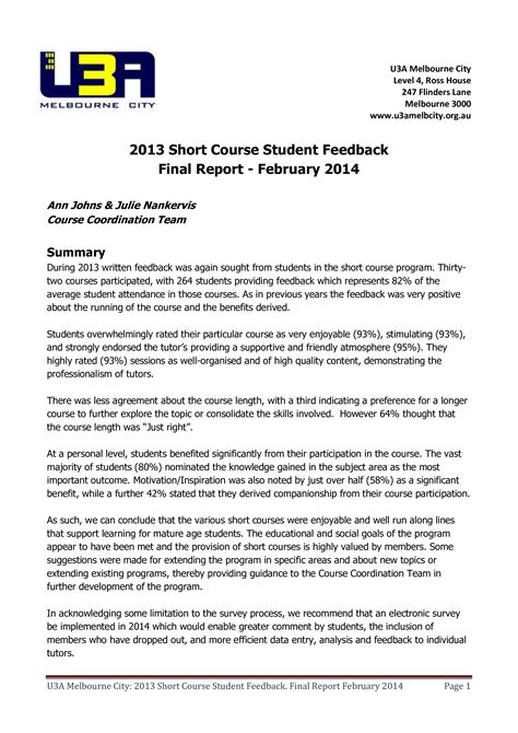 student feedback report allbusinesstemplatescom