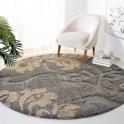 safavieh florida shag collection sg  grey  beige  area rug  diameter