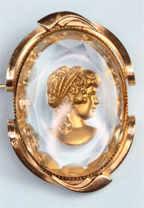 Vintage Cameo Brooch Reverse Carved Austrian Crystal