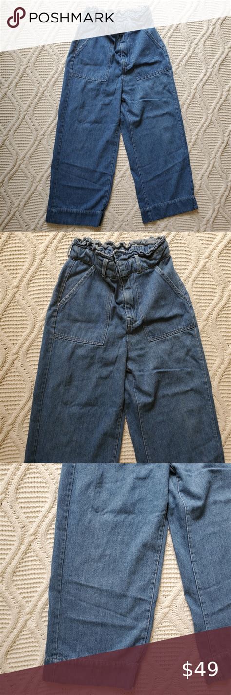 bershka high cinch waist wide leg blue jeans comfy denim denim fabric blue jeans
