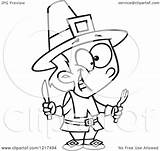 Cartoon Boy Clipart Pilgrim Hungry Silverware Outlined Thanksgiving Holding Illustration Royalty Toonaday Vector Ron Leishman sketch template