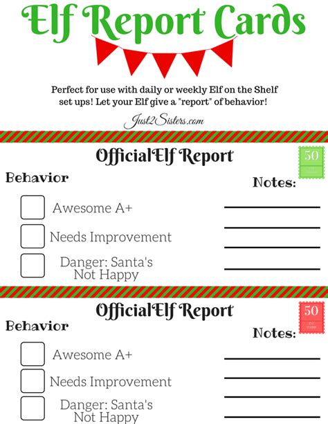 elf   shelf report card printable