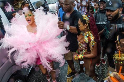 rihanna s amazing 2019 crop over outfit is pink feathered and fabulous