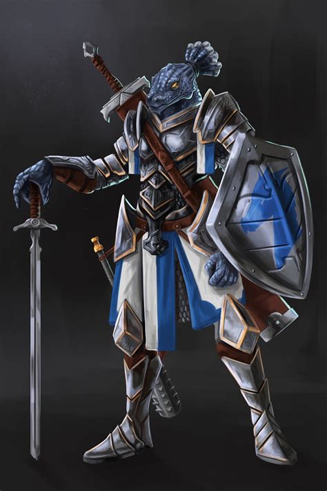 kriv blue dragonborn pose  weapons fantasy character art rpg