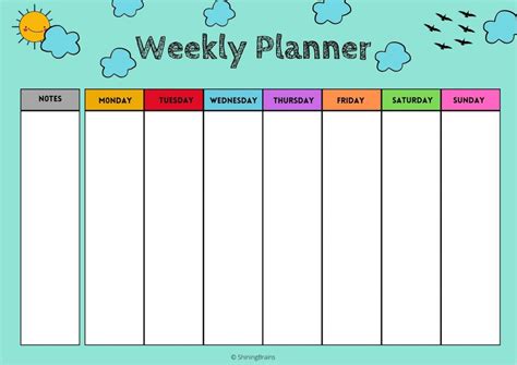 weekly planner  kids timetable  kids  printable shining