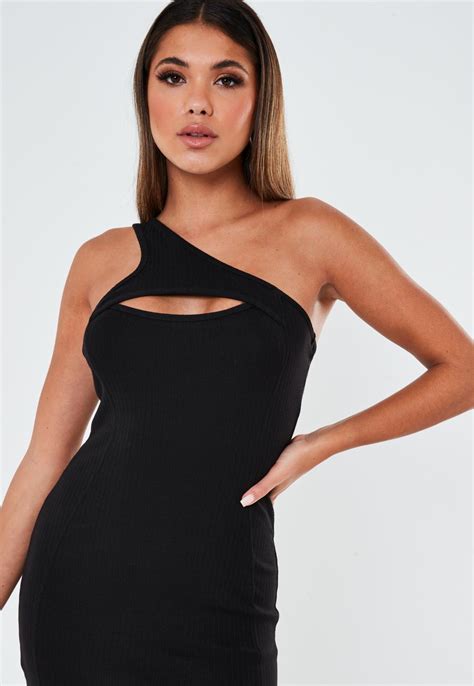 black cut out one shoulder ribbed midaxi dress missguided