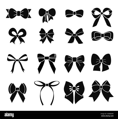 vector illustration set  black  white bows  silhouette  types  shapes