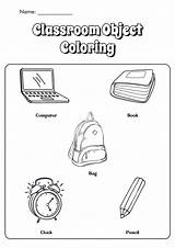 Classroom Objects Coloring Pages Worksheet Activities Color School Worksheeto Via Preschool sketch template
