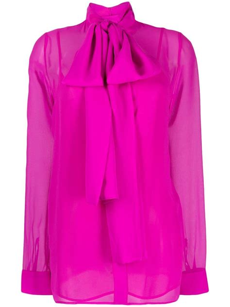 Costarellos Pussy Bow Collar Silk Shirt In Pink Lyst
