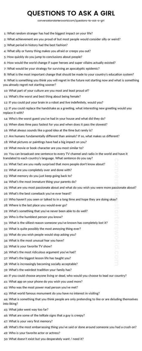 List Of Questions To Ask A Girl Relationship In 2020