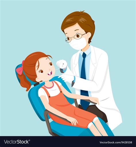 dentist and cute girl on dental chair royalty free vector