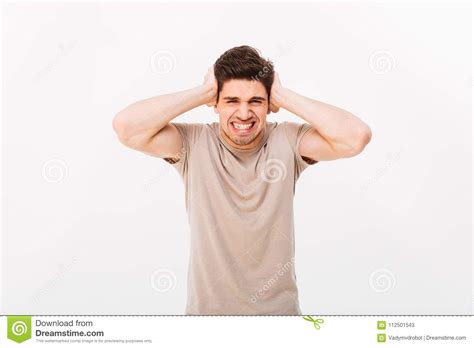 photo  distressed emotional man  grabbing  head  cover stock image image