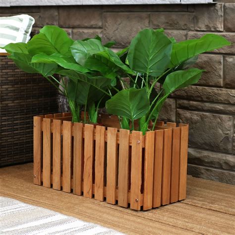 sunnydaze meranti wood picket style planter box outdoor wooden decorative holder  fence