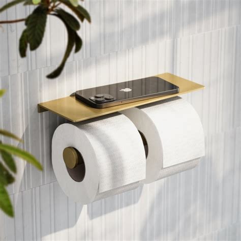 deka brushed gold double toilet roll holder  shelf lusso