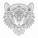 Mandala Tiger Coloring Vector Zentangle Premium Lineal Illustration Book Style sketch template