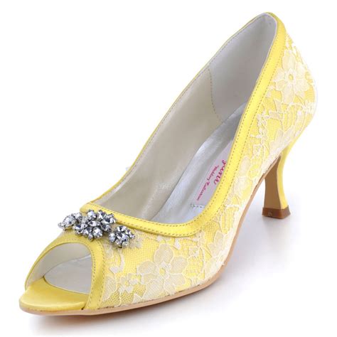 aj55 yellow bridesmaids women low heel satin wedding pumps evening