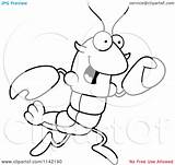 Coloring Crawfish Crawdad Mascot Lobster Running Character Clipart Cartoon Cory Thoman Outlined Vector Getdrawings Illustration Getcolorings Crayfish Fine sketch template