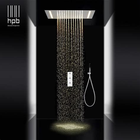 hpb luxury 3 functions sus304 led rainfall shower sets mixer ceiling