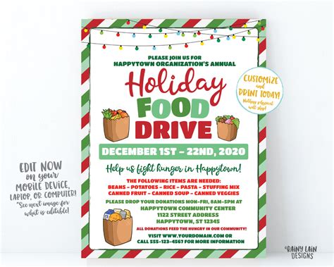 holiday food drive flyer christmas food drive winter food drive hun rainy lain designs llc