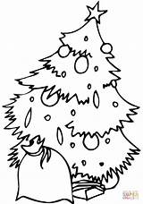 Coloring Christmas Tree Sack Decorated Pages Printable Silhouettes Drawing sketch template