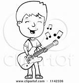 Guitar Adolescent Playing Boy Cartoon Clipart Teenage Coloring Cory Thoman Outlined Vector Music Royalty Clipartof sketch template