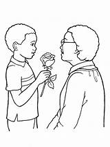 Boy Rose Giving Drawing Flowers Holding Mother Woman Family Older Getdrawings Elderly Illustration Print sketch template