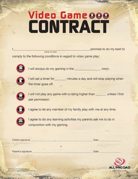 Video Game Contract All Pro Dad All Pro Dad