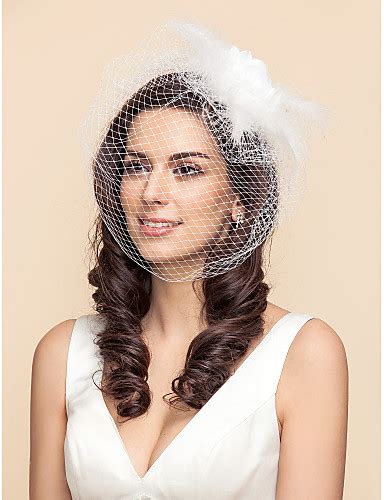 One Tier Wedding Veil Blusher Veils Birdcage Veils With Feather Satin