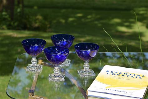 Vintage Cobalt Blue Cocktail ~ Martini Glasses Set Of 4 Seneca