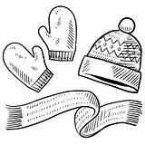Winter Coloring Pages Clothes Clothing Printable Items Hat Mitten Mittens Scarf Doodle Vector Sketch Drawing Stock Getdrawings Kids Sheet Getcolorings sketch template