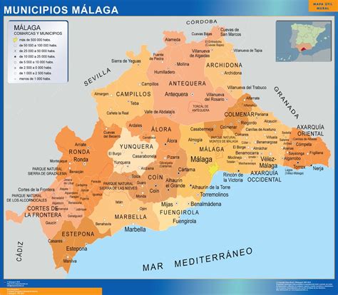 municipalities malaga wall map  spain largest wall maps   world