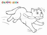 Cat Coloring Away Cartoon Sausages Runs Lines Vector Illustration sketch template
