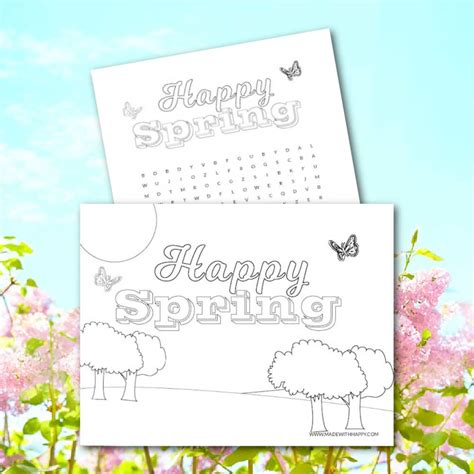 happy spring coloring page  word search madewithhappy