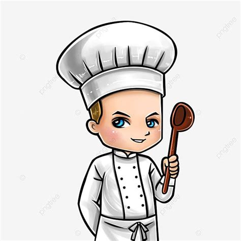 cartoon chef hold spoon cartoon chibi chef png transparent clipart