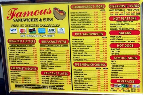 famous sandwiches  subs menu urbanspoonzomato