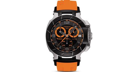 tissot t race men s black quartz chronograph orange rubber watch 50mm
