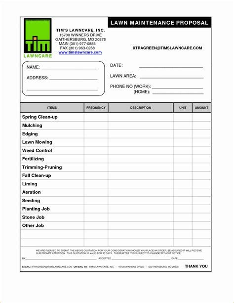 mowing schedule template lovely lawn care bid template lawn care