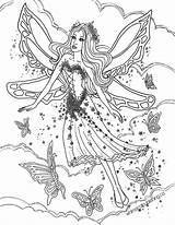 Coloring Fairy Pages Colouring Elf Fairies Adult Printable Wings Fantasy Butterfly Detailed Faries Color Mythical Kleurplaat Advanced Stress Anti Fae sketch template
