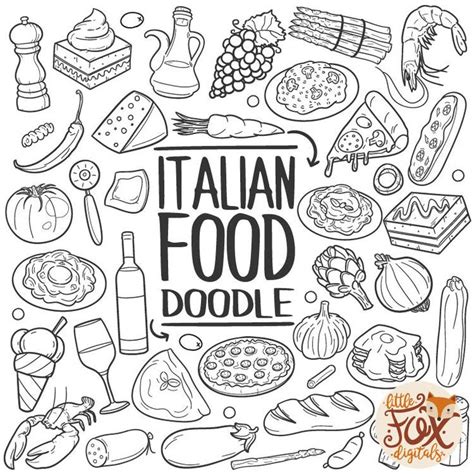 italian food doodle icons restaurant concept art cartoon etsy