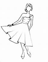 Dress Coloring Drawing Fashion Pages Dresses Simple Sketches Prom Easy Model Wedding Print Printable Kids Color Drawings Clothes Barbie Mannequin sketch template