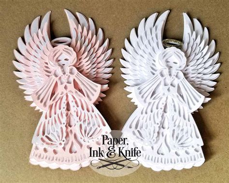 angel layered papercut ornament template paper ink knife