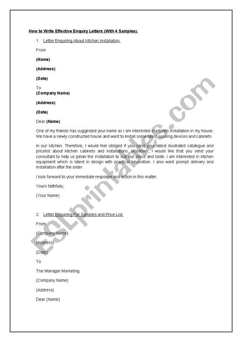 examples  letter  inquiry esl worksheet  isut