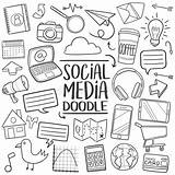 Set Doodle Social Elements Traditional Icon Stock Hand Illustration Draw Doodles sketch template