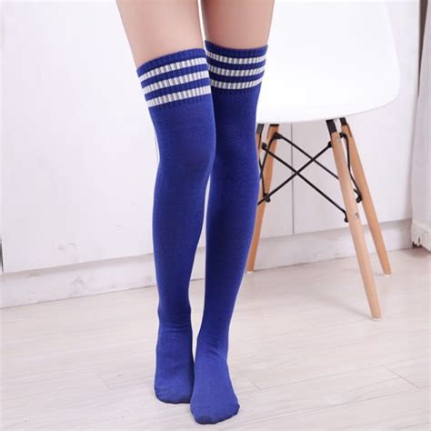 fashion striped over knee socks women cotton thigh high