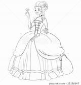 Baroque Dress Coloring Lady Illustration Vector Stock sketch template
