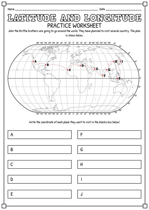 latitude  longitude globe practice worksheets printable paraphrase