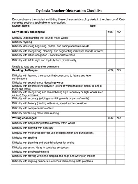 dyslexia checklist fill  printable fillable blank pdffiller