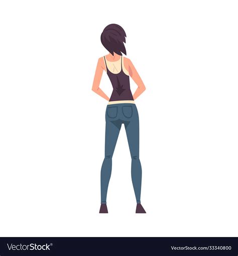 Back View Slim Brunette Girl Young Woman Vector Image