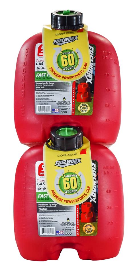 fuelworx red  gallon stackable fast pour gas fuel  carb compliant